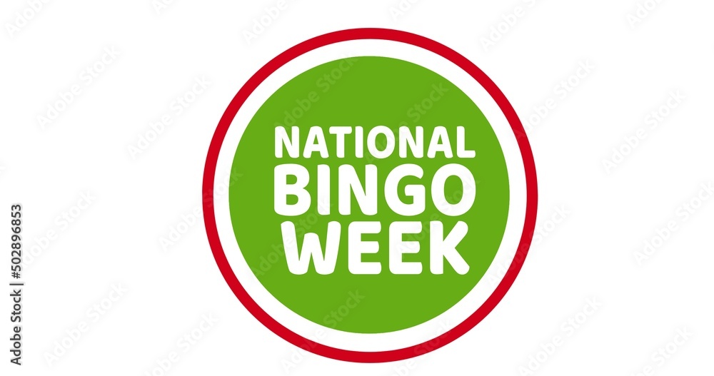 Digital composite image of national bingo week text on green circle over white background Digital composite image of national bingo week text on green circle over white background