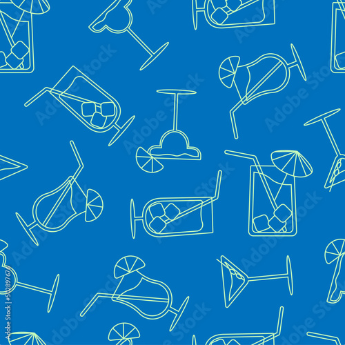 cocktails line seamless background. vector illustration with drinks.