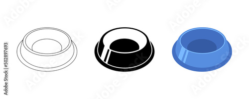 Bowl empty for dog and cat pet in flat style, vector illustration. Animal bowl silhouette for print and design. Isolated color element on white background. Graphic icon, symbol food pet