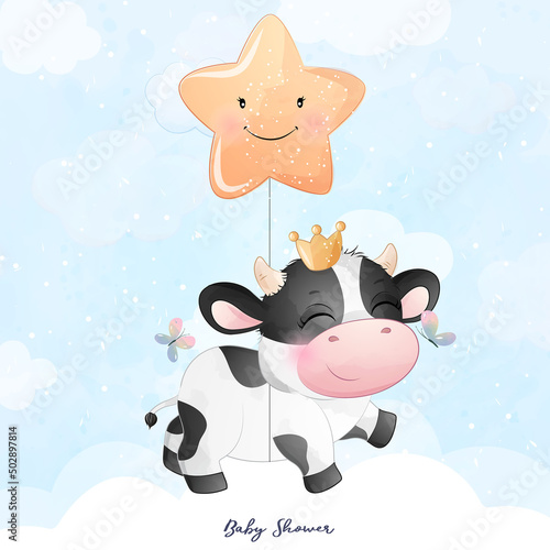 Dekoracja na wymiar  cute-doodle-cow-baby-shower-with-watercolor-illustration