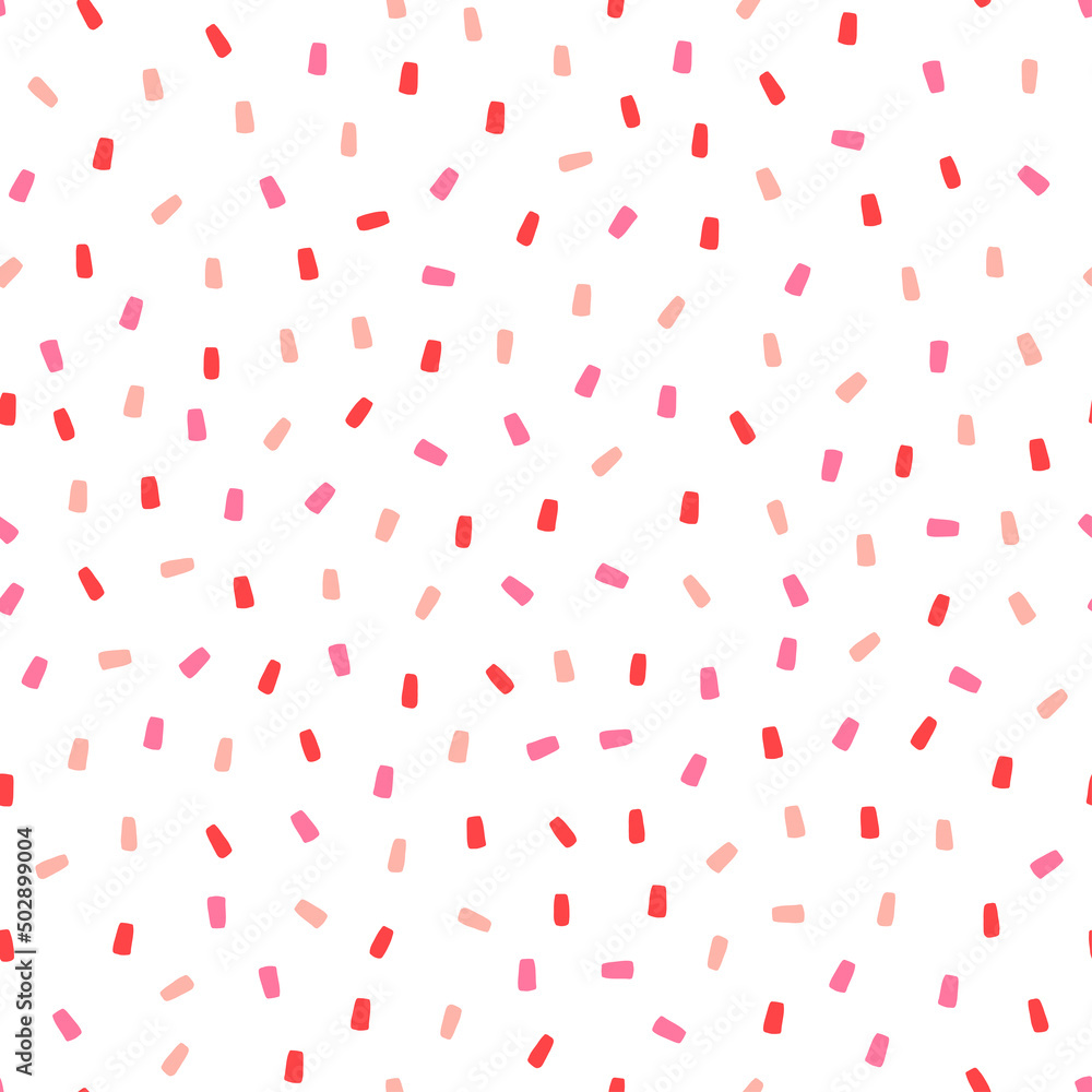 White seamless pattern with pink sprinkles.