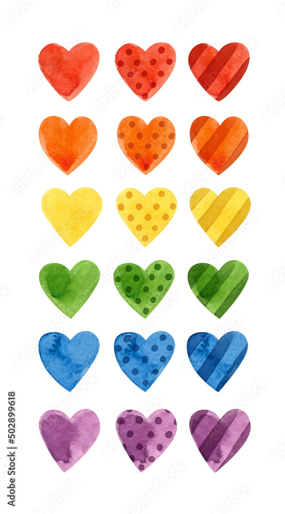 LGBT pride month - watercolor clipart. LGBTQ art, rainbow clipart with hearts