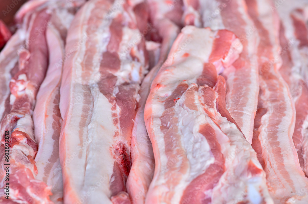 Fresh streaky pork in market Fresh streaky pork in market