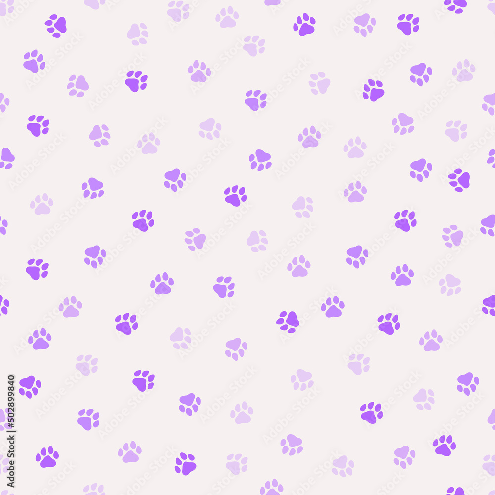 Seamless pattern with purple dog paws. Cute and childish design for fabric, textile, wallpaper, bedding, swaddles toys or gender-neutral apparel. Seamless pattern with purple dog paws. Cute and childish design for fabric, textile, wallpaper, bedding, swaddles toys or gender-neutral apparel.