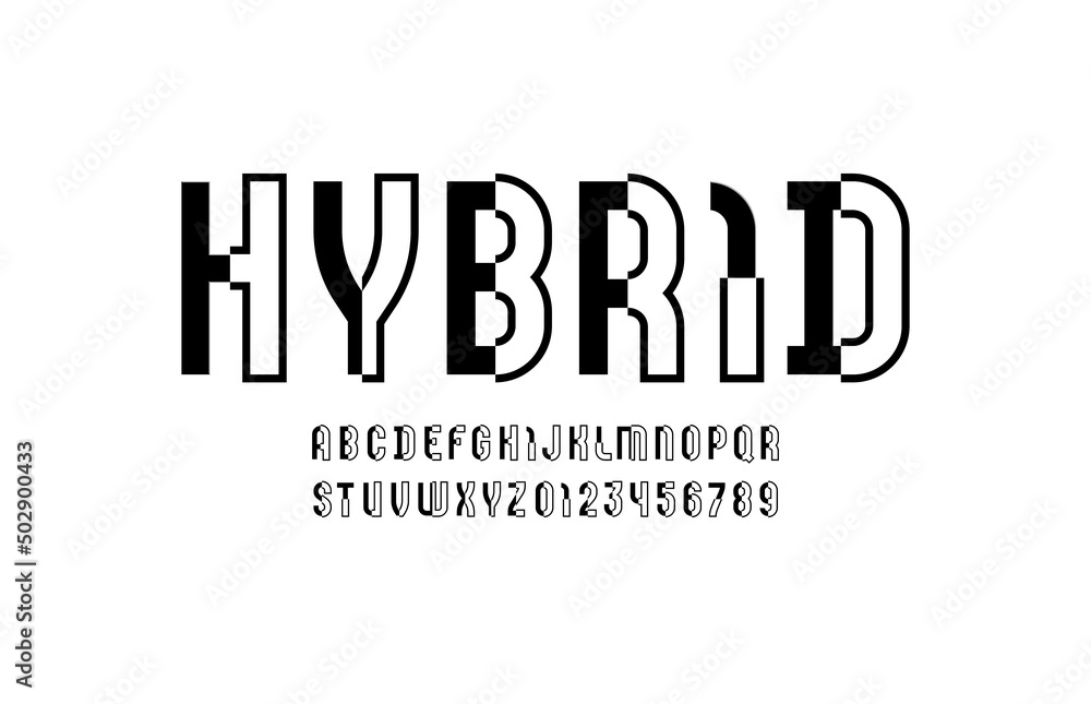 Concept font, modern alphabet, trendy letters and numbers made of outline and pieces, vector illustration 10EPS Concept font, modern alphabet, trendy letters and numbers made of outline and pieces, vector illustration 10EPS