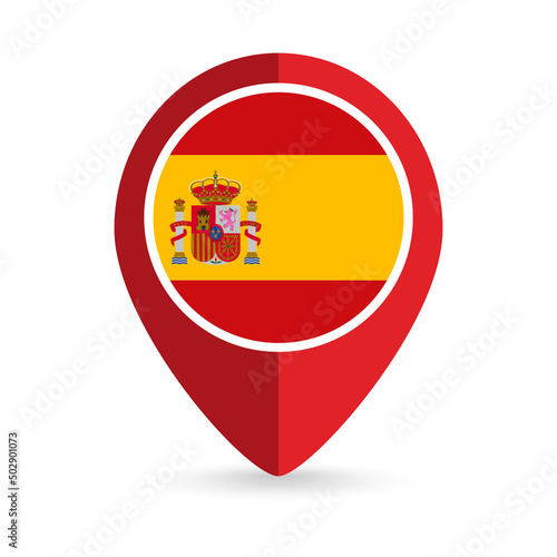 Map pointer with contry Spain. Spain flag. Vector illustration.