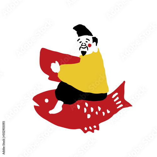 Ebisu, Japanese Seven Lucky Gods, flat vector illustration   translation: Ebisu is a One of the Japanese Seven Lucky Gods.