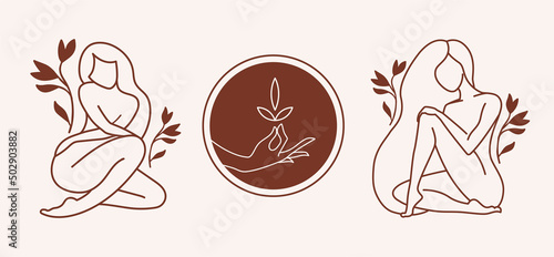 Vector abstract logo and corporate design templates in trendy linear minimal style, emblem for beauty and cosmetics studio - icon for makeup artist, fashion