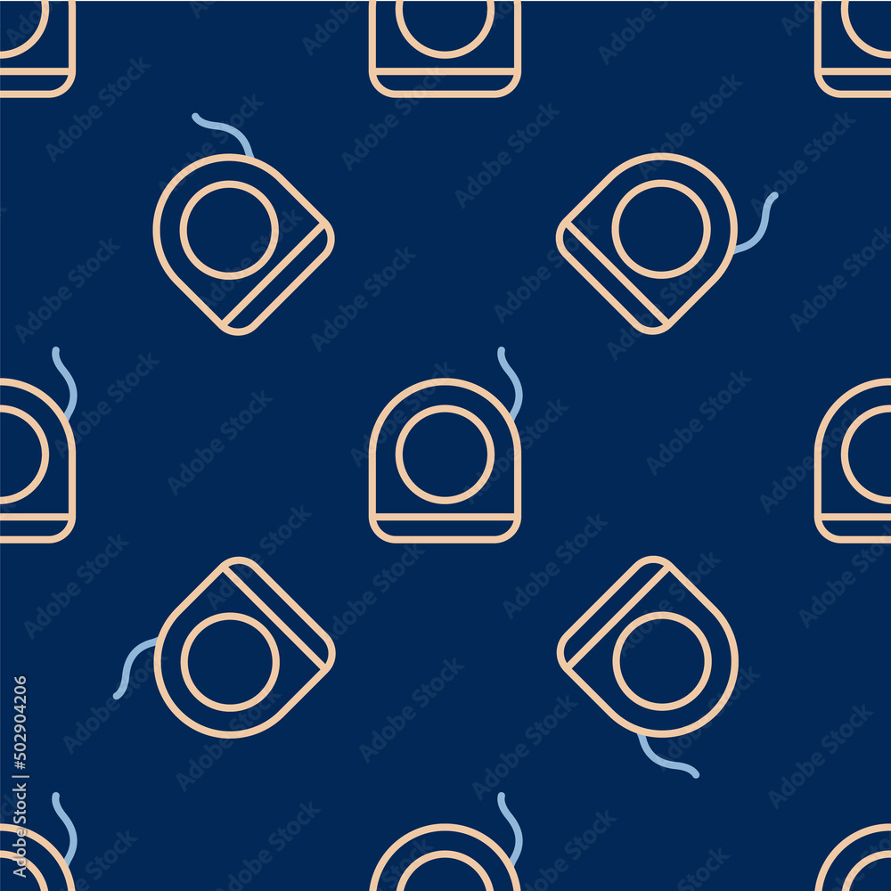Line Dental floss icon isolated seamless pattern on blue background. Vector