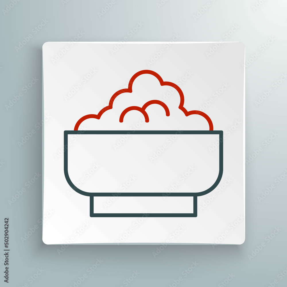 Line Rice in a bowl icon isolated on white background. Traditional Asian food. Colorful outline concept. Vector Line Rice in a bowl icon isolated on white background. Traditional Asian food. Colorful outline concept. Vector