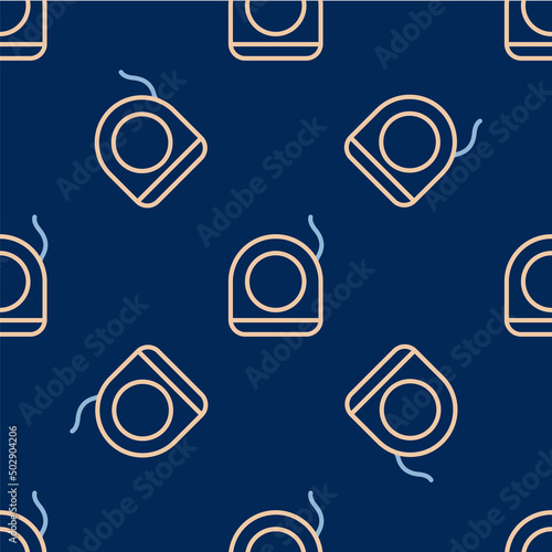 Line Dental floss icon isolated seamless pattern on blue background. Vector