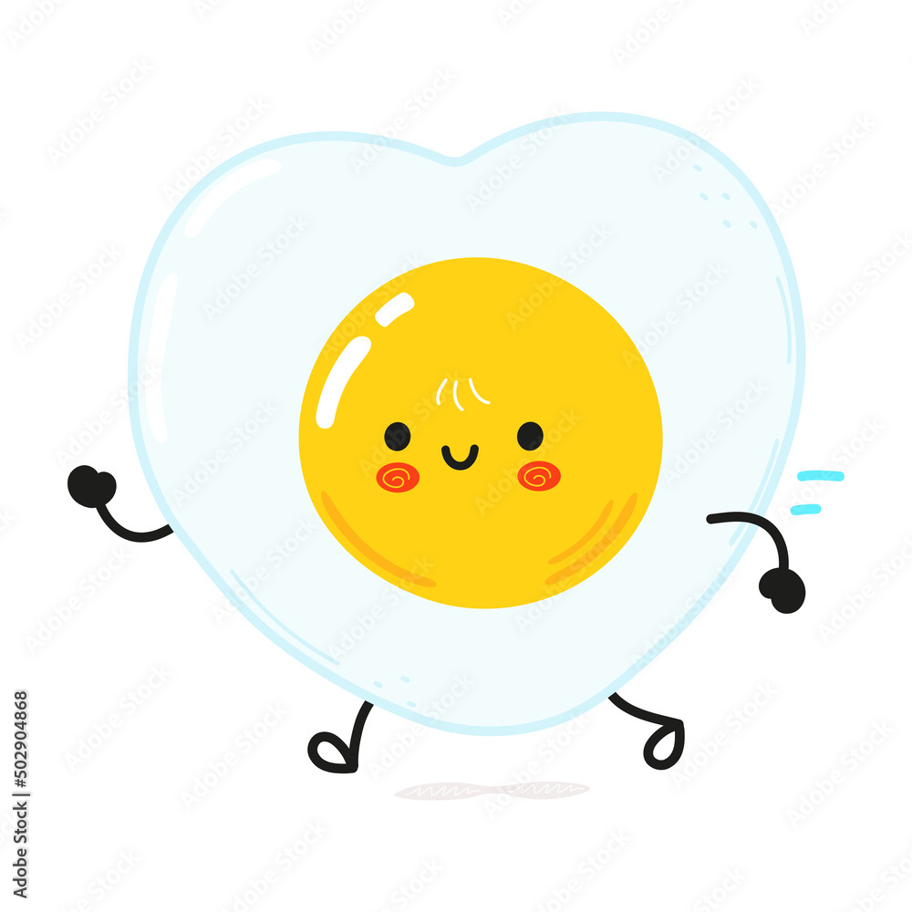 Cute funny running fried egg. Vector hand drawn cartoon kawaii character illustration icon. Isolated on white background. Run fried egg concept Cute funny running fried egg. Vector hand drawn cartoon kawaii character illustration icon. Isolated on white background. Run fried egg concept