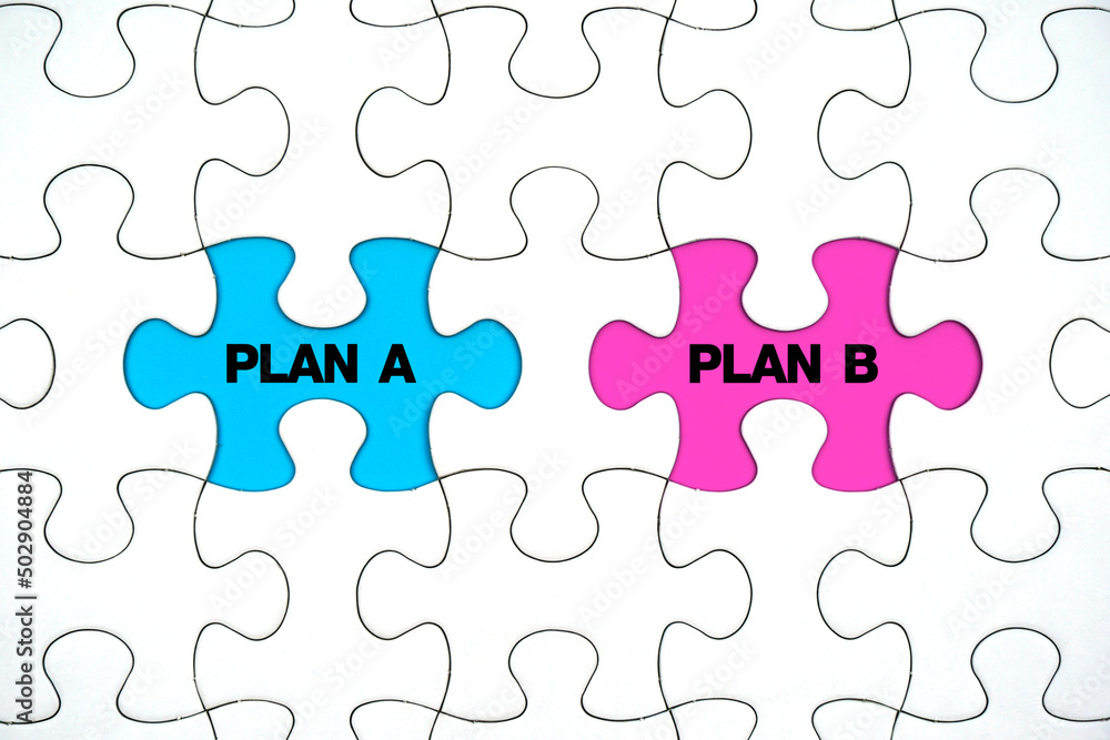 Missing puzzle pieces with the words plan a versus plan b. business strategy ideas and planning. Backup plan. Missing puzzle pieces with the words plan a versus plan b. business strategy ideas and planning. Backup plan.