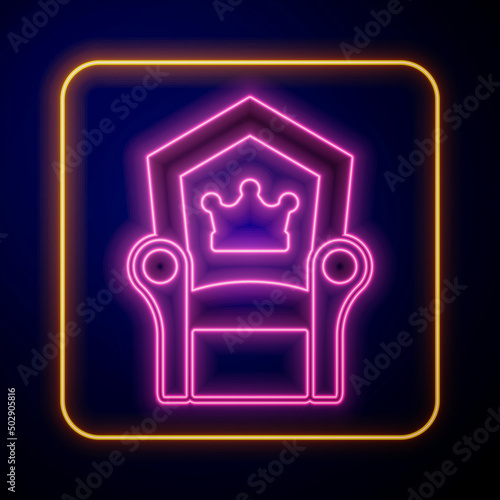Glowing neon Medieval throne icon isolated on black background. Vector