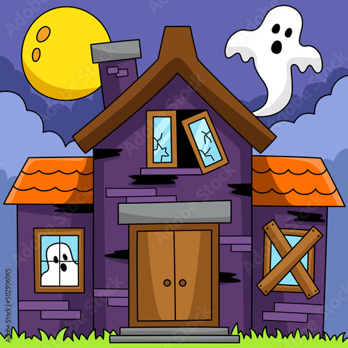 Haunted House Halloween Colored Illustration