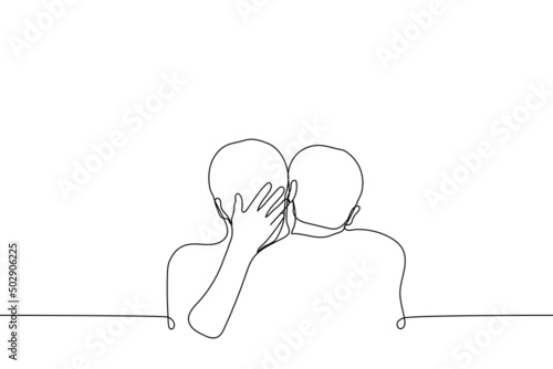 man is crying and another is hugging and comforting him - one line drawing vector. concept of comfort, empathy, emotional support, friendship, comfort