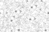 monochrome doodle line art rose flower bouquet repeat seamless pattern