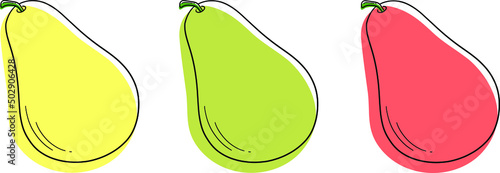 Pear. A set of pears of different colors. Stylized fruits. Meal. Organic food. Vegetable vegetarian food. Fruit vector.