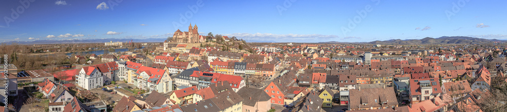 Panoramic view on Breisach at the Rhine river near Kaiserstuhl