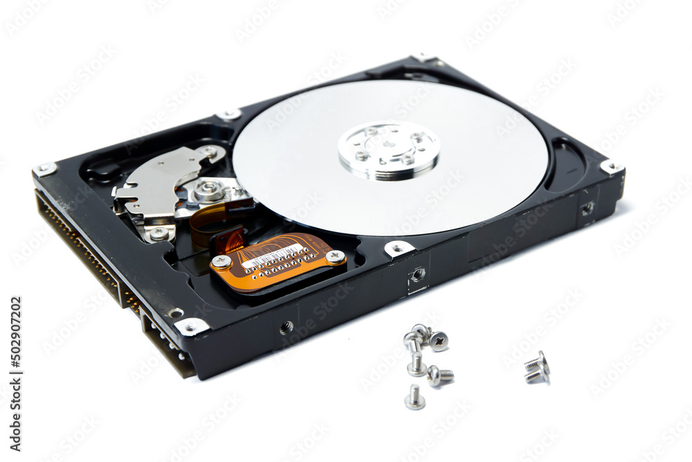 Open hard drive isolated on white background. Computer storage device. Computer hard drive HDD. computer memory Open hard drive isolated on white background. Computer storage device. Computer hard drive HDD. computer memory