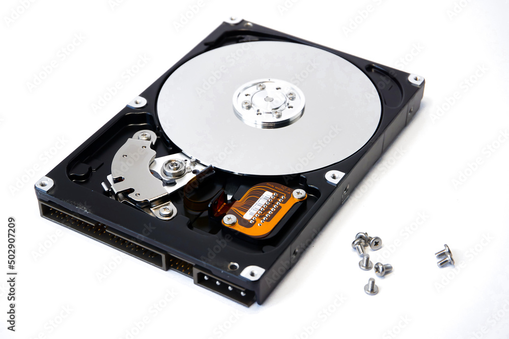 Open hard drive isolated on white background. Computer storage device. Computer hard drive HDD. computer memory Open hard drive isolated on white background. Computer storage device. Computer hard drive HDD. computer memory