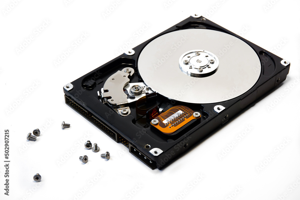 Open hard drive isolated on white background. Computer storage device. Computer hard drive HDD. computer memory Open hard drive isolated on white background. Computer storage device. Computer hard drive HDD. computer memory