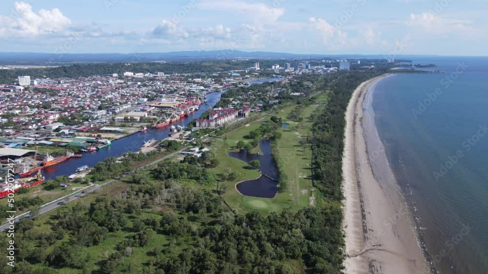 Miri, Sarawak Malaysia - May 2, 2022: The Landmark and Tourist Attraction areas of the of Miri City, with its famous beaches, rivers, city and scenic surroundings Miri, Sarawak Malaysia - May 2, 2022: The Landmark and Tourist Attraction areas of the of Miri City, with its famous beaches, rivers, city and scenic surroundings
