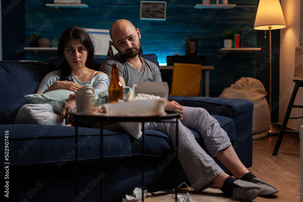 Depressed girlfriend and boyfriend dealing with anxiety problems, having mental health difficulties and chronic depression. Anxious man and woman suffering from negativity illness. Depressed girlfriend and boyfriend dealing with anxiety problems, having mental health difficulties and chronic depression. Anxious man and woman suffering from negativity illness.
