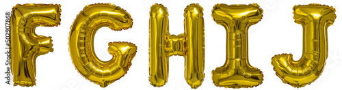 real balloons in the shape of letters f g h i j gold metallic photo