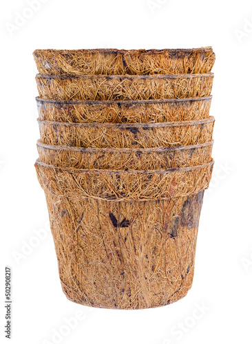 Plant pot, Coconut fiber plant isolated on a white background clipping path.