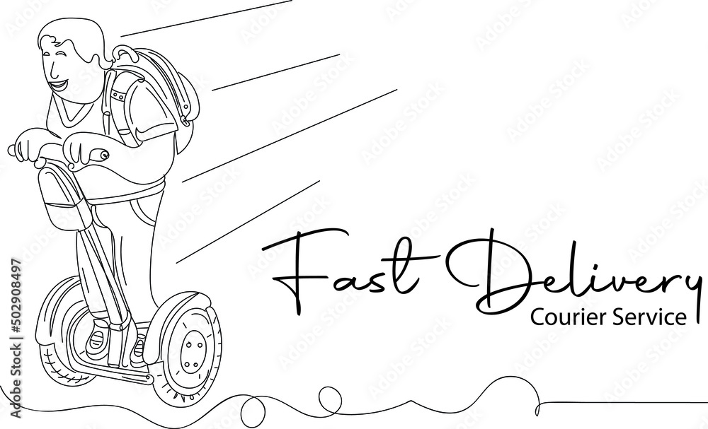 Outline sketch drawing of Courier Service boy on scooter, Courier Service silhouette logo, line art illustration vector of courier boy on electric scooter Outline sketch drawing of Courier Service boy on scooter, Courier Service silhouette logo, line art illustration vector of courier boy on electric scooter