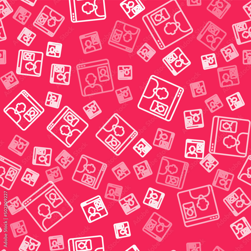 White line Video chat conference icon isolated seamless pattern on red background. Online meeting work form home. Remote project management. Vector White line Video chat conference icon isolated seamless pattern on red background. Online meeting work form home. Remote project management. Vector