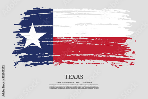 Texas flag with brush stroke effect and information text poster, vector