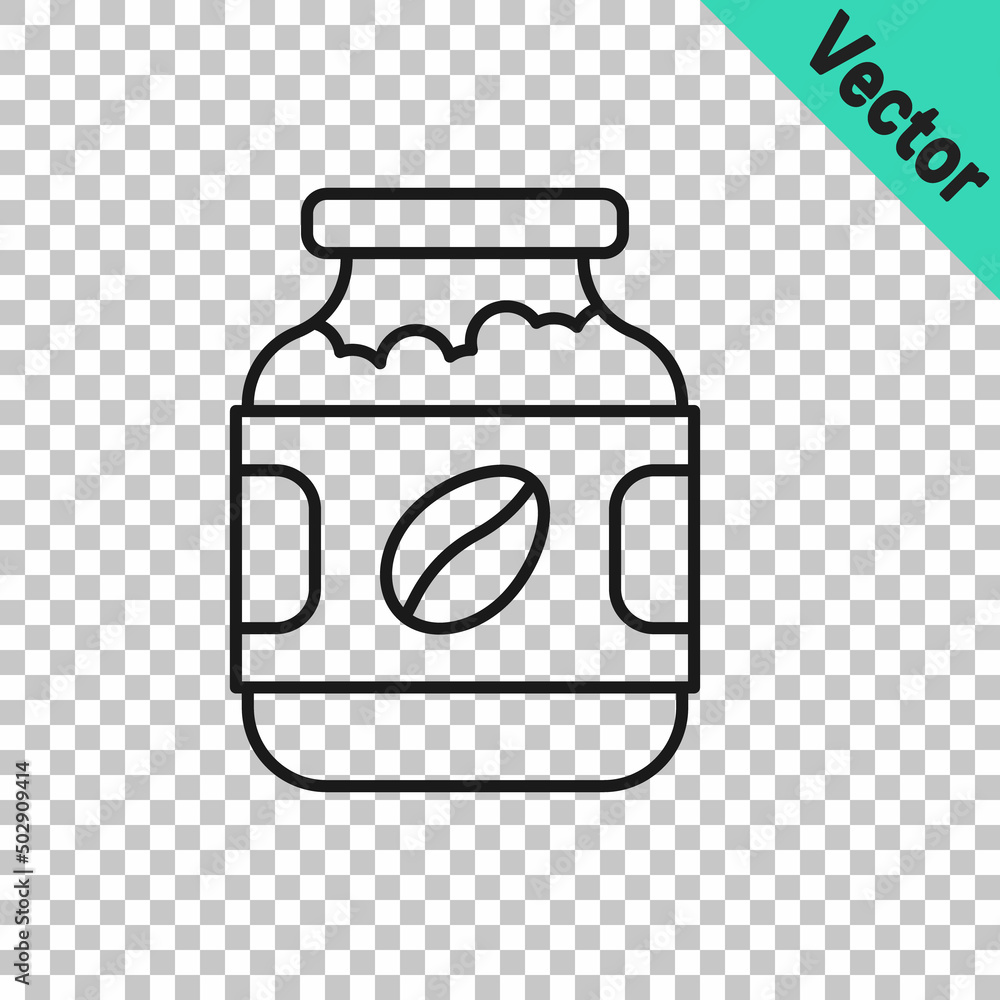 Black line Coffee jar bottle icon isolated on transparent background. Vector