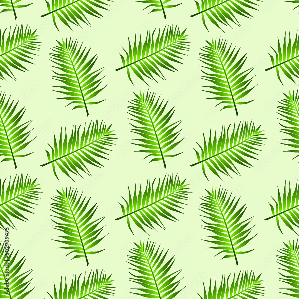 seamless pattern with nature coconut tree green leaf with branch