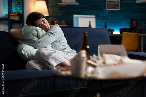 Bild auf Leinwand Depressed woman dealing with anxiety and suicide thoughts, having mental health disease difficulties