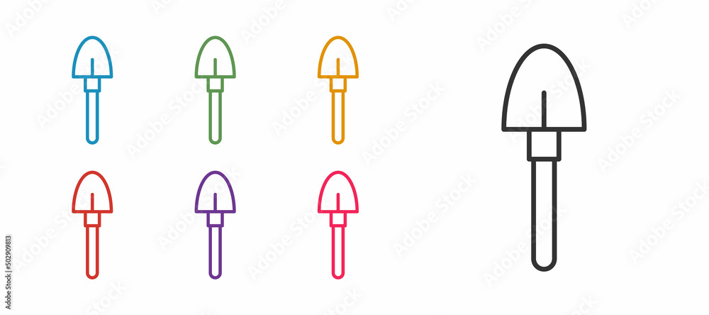 Set line Shovel icon isolated on white background. Gardening tool. Tool for horticulture, agriculture, farming. Set icons colorful. Vector Set line Shovel icon isolated on white background. Gardening tool. Tool for horticulture, agriculture, farming. Set icons colorful. Vector