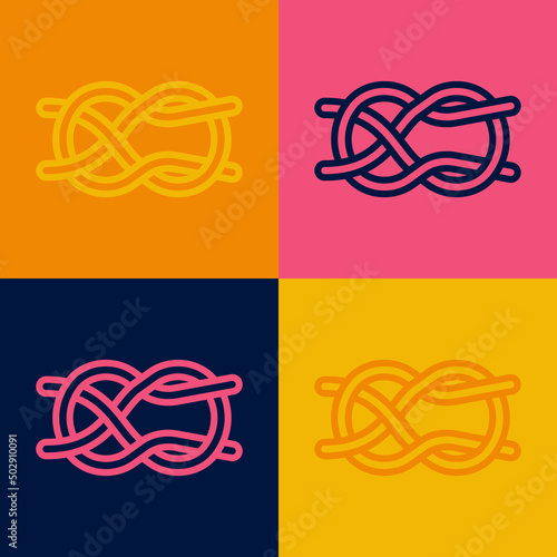 Pop art line Nautical rope knots icon isolated on color background. Rope tied in a knot. Vector