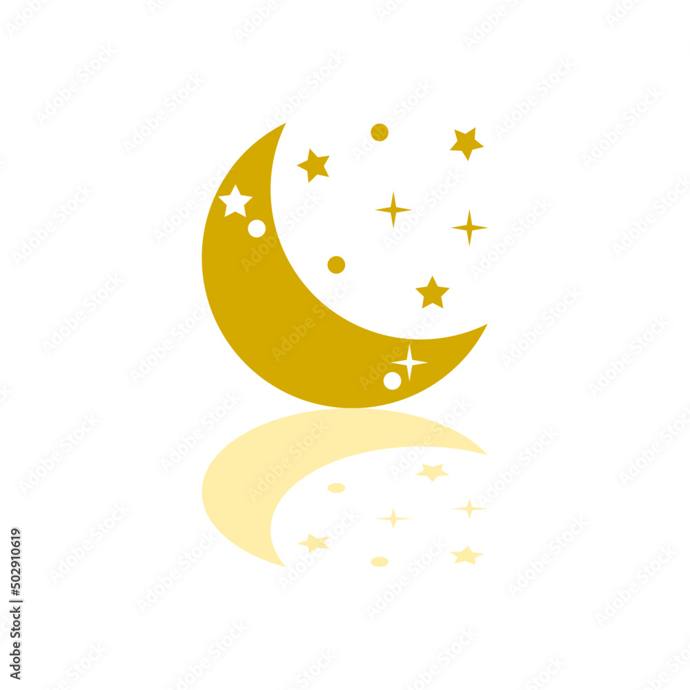 Yellow crescent moon and stars magic boho icon flat vector design.