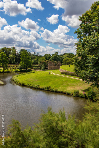 Montaigu. Étang dans le parc municipal face aux ruines du château. Vendée. Pays de la Loire