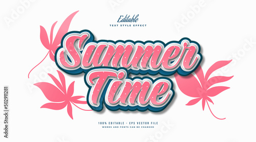 Summer Time Text in Blue and Pink Vintage Style. Editable Text Style Effect