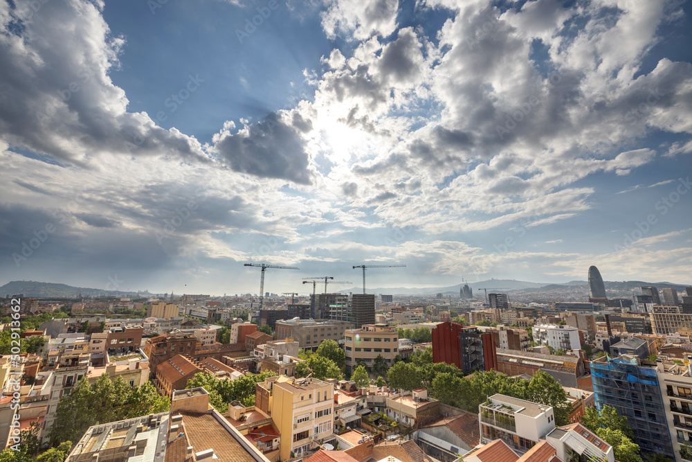 Barcelona skyline with passing clouds