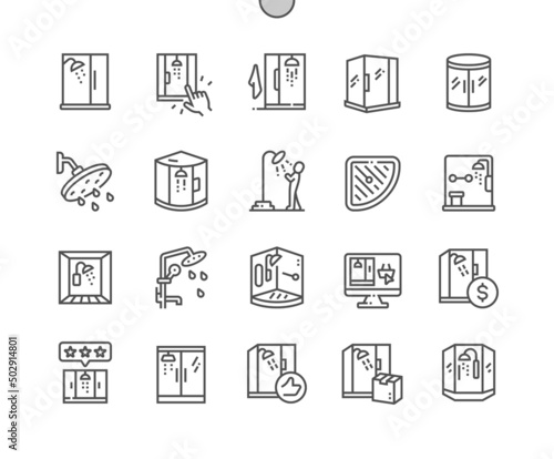 Shower stall. Bathroom. Best shower cabin. Pixel Perfect Vector Thin Line Icons. Simple Minimal Pictogram