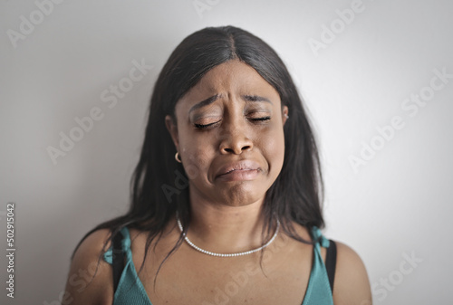 portrait of young crying woman