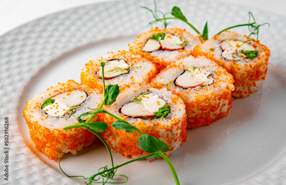 sushi roll in white plate
