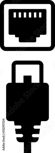 (SVG) Lan cable and connector (plug) vector icon illustration	