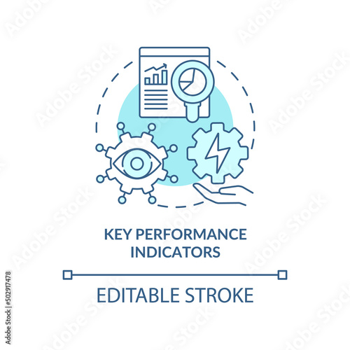 Key performance indicators turquoise concept icon. Efficient energy management abstract idea thin line illustration. Isolated outline drawing. Editable stroke. Arial, Myriad Pro-Bold fonts used