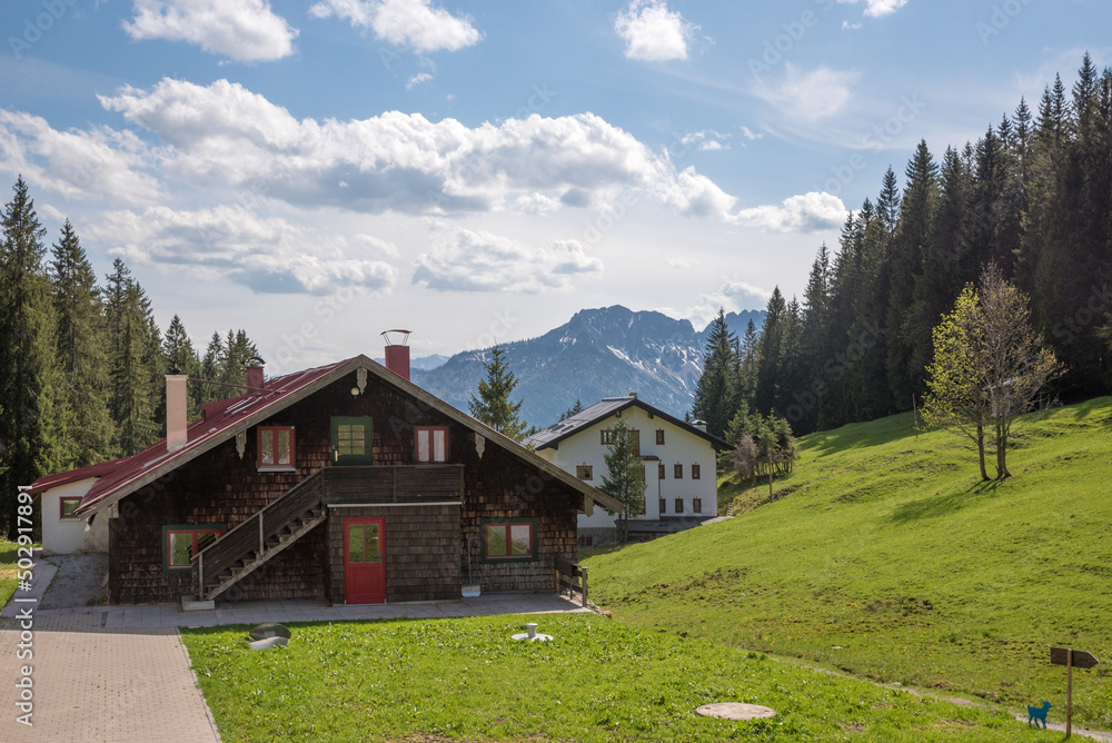 mountain lodge on the way to Taubenstein mountain, hiking destination Spitzing, bavaria