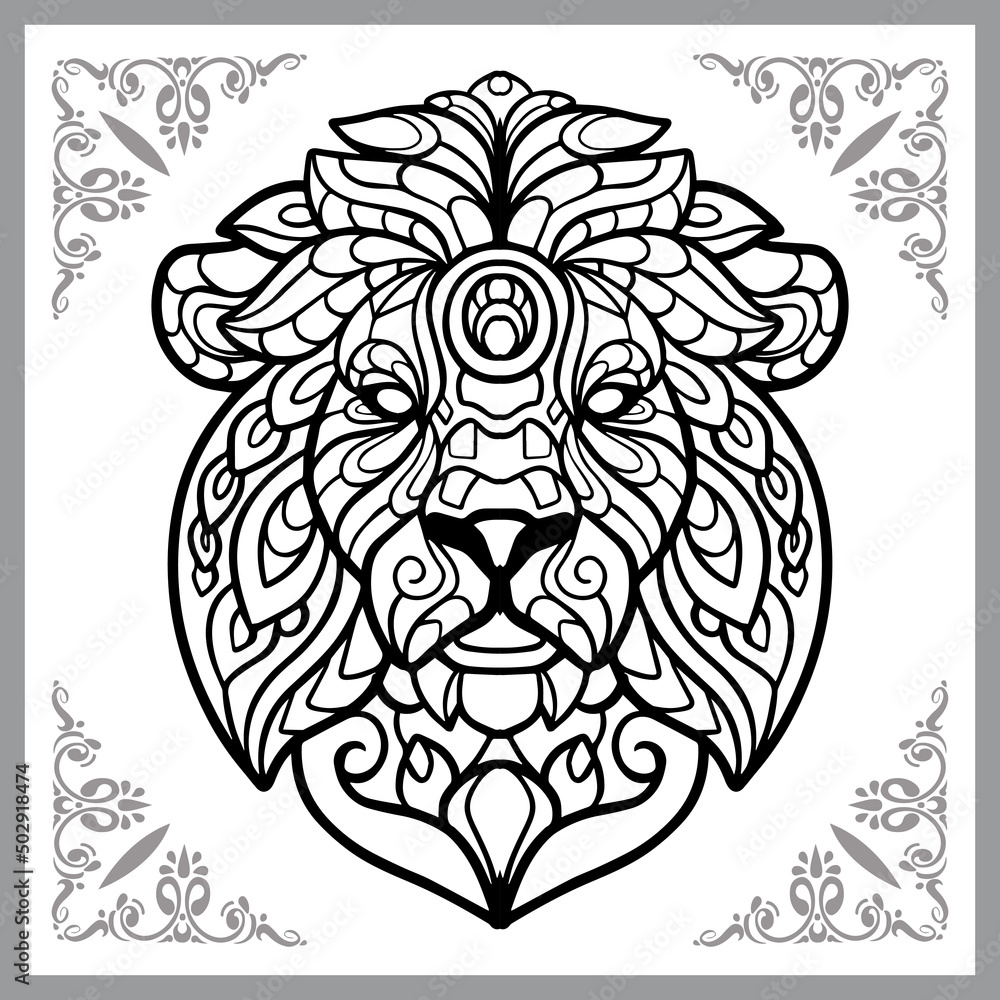 Lion head zentangle arts isolated on white background