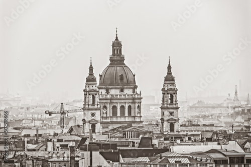 Budapest St. Stephens Basilica city aerial view